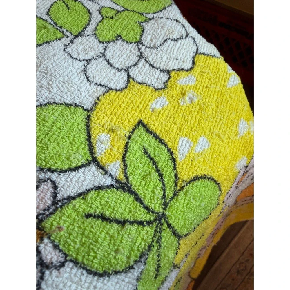 Vintage Citrus Floral Fruit Print Terry Cloth Towel Sheet Colorful Retro 120x100